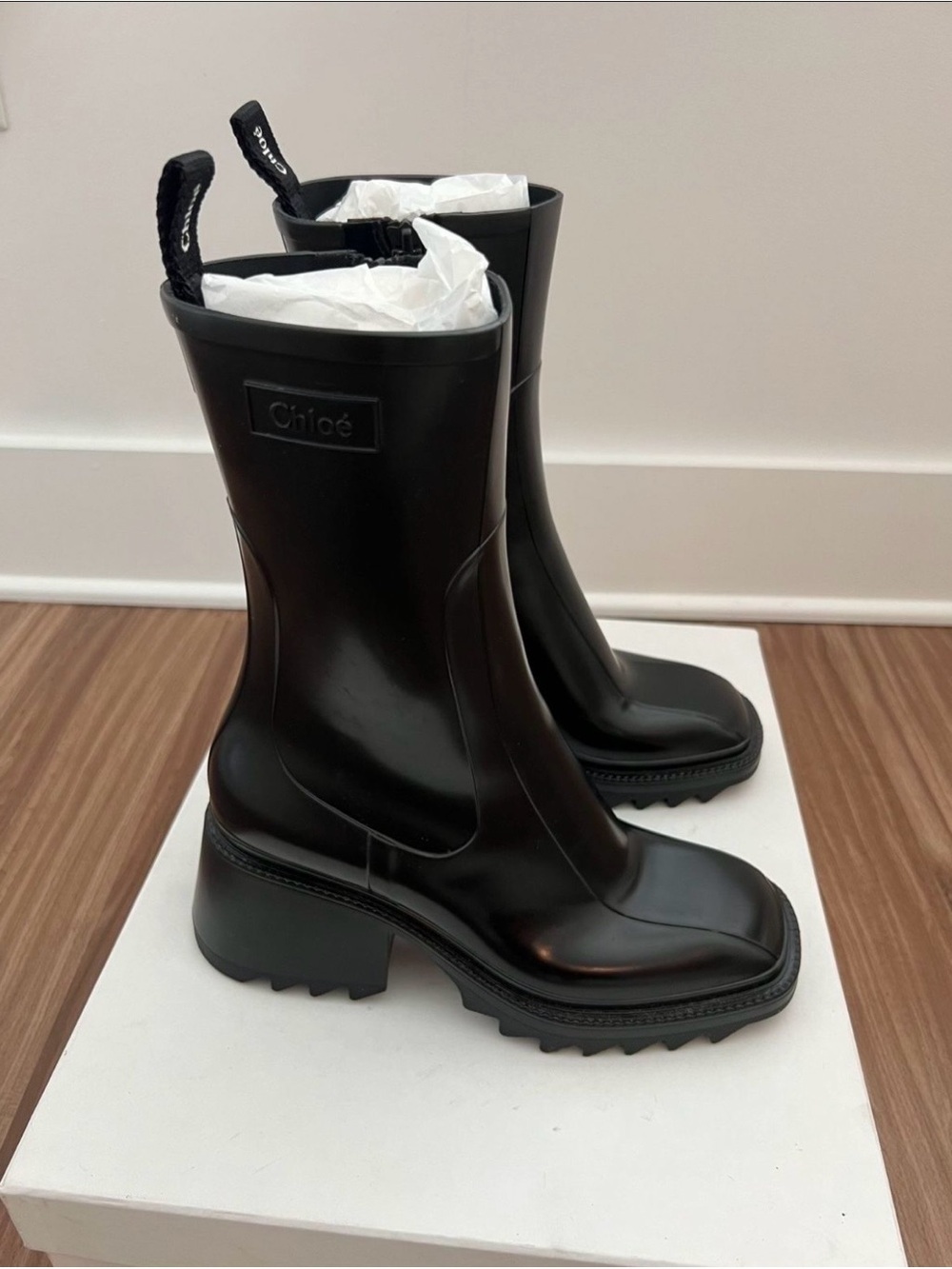 Chloé Black Chunky Lug Sole Mid-Calf Boots